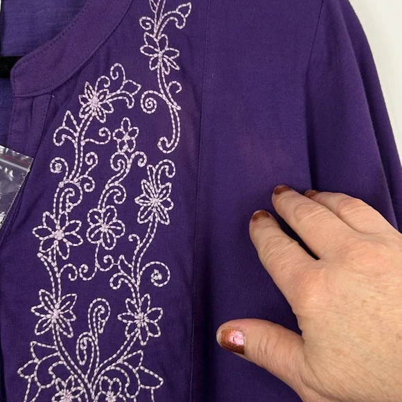 NWOT Ulla Popken Embroidered. Purple V-Neck Tunic Top 20/22 Boho Beach - Picture 8 of 8